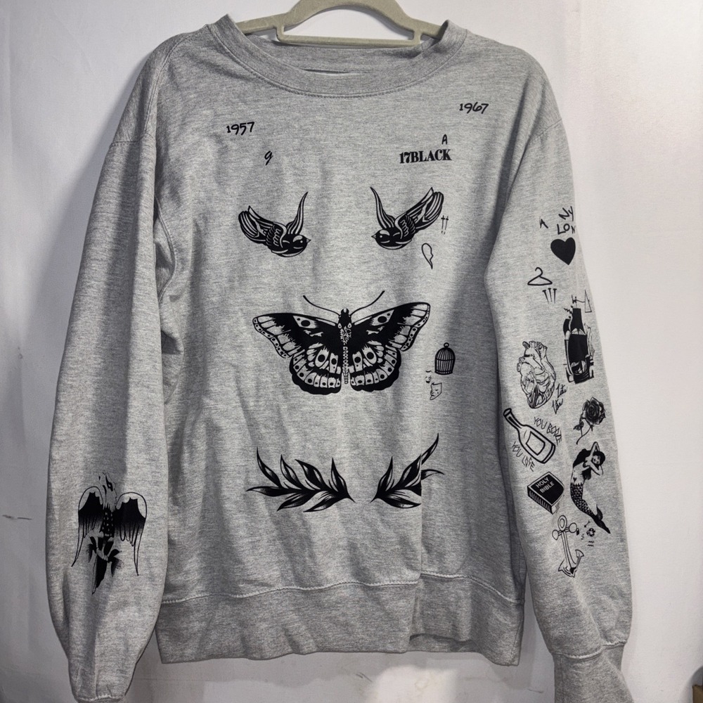 Large Gray Harry Styles 94 17 Black Tattoo Sweatshirt Large Allntrends